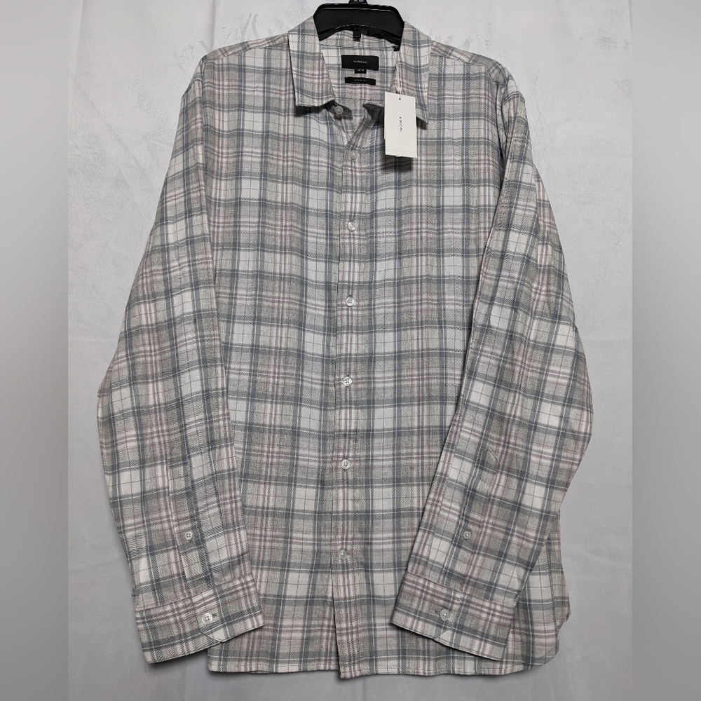 Vince Boulevard Plaid Long Sleeve Cotton-Blend Button Up Shirt Size XL NWT